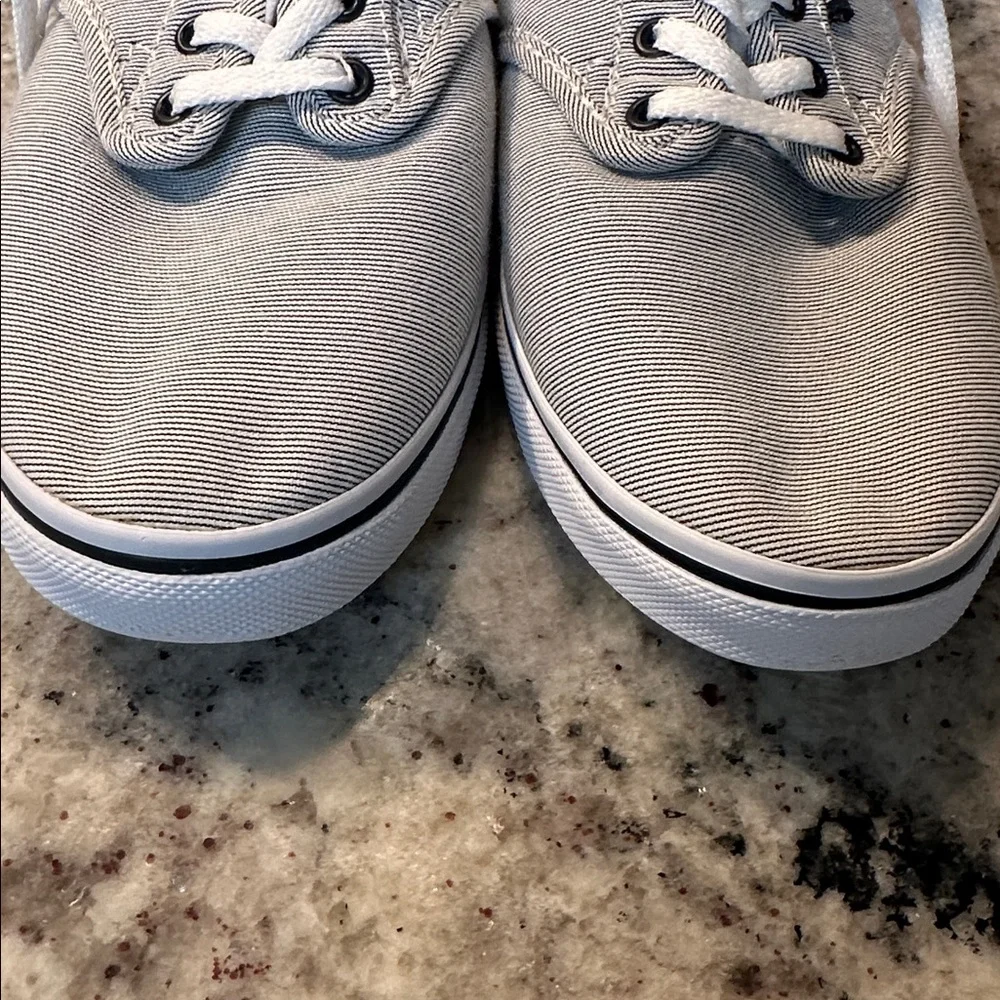 Navy and white stripped Vans - Picture 2 of 9